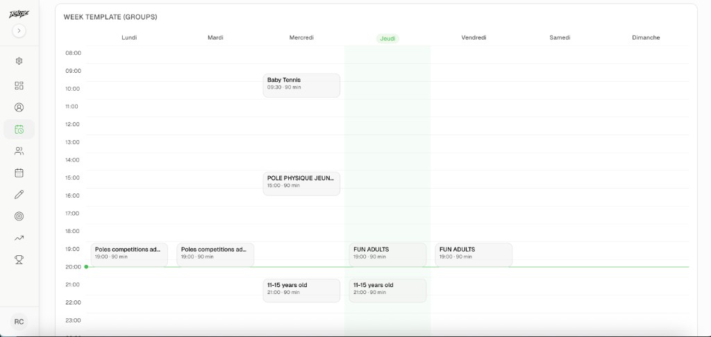 Rallye weekly planning view on desktop with scheduled groups